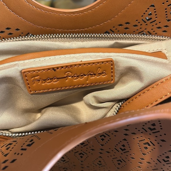 NWOT Women’s Free People Brown Vegan Leather Laser Cut Perforated Crossbody - Picture 11 of 11